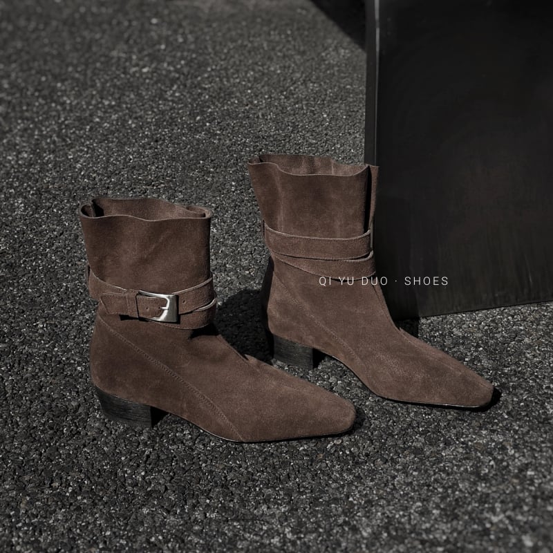 Ženske modne čizme u retro stilu, kvadratni nos, debeli pet 3-5 cm, PU gornji dio