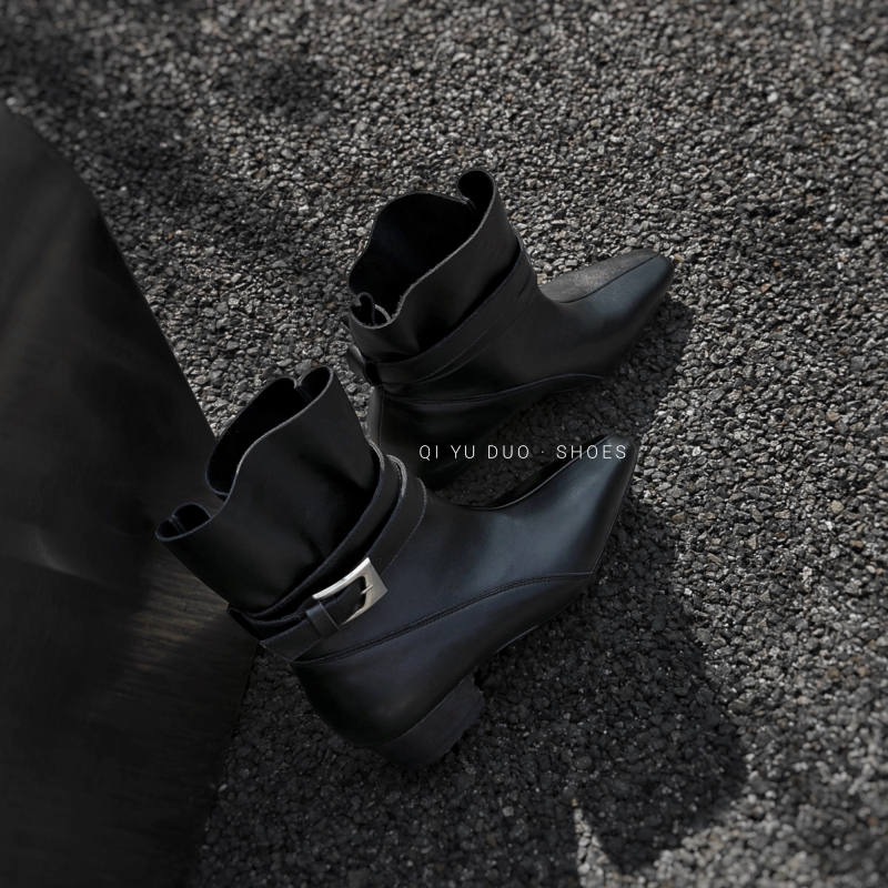 Ženske modne čizme u retro stilu, kvadratni nos, debeli pet 3-5 cm, PU gornji dio