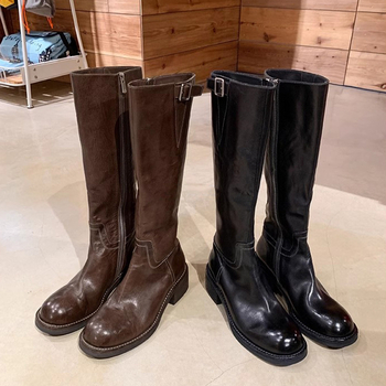 Ženske jahačke čizme, gornji dio od mikrovlakna, okrugli vrh, bočni zatvarač, debeli pet