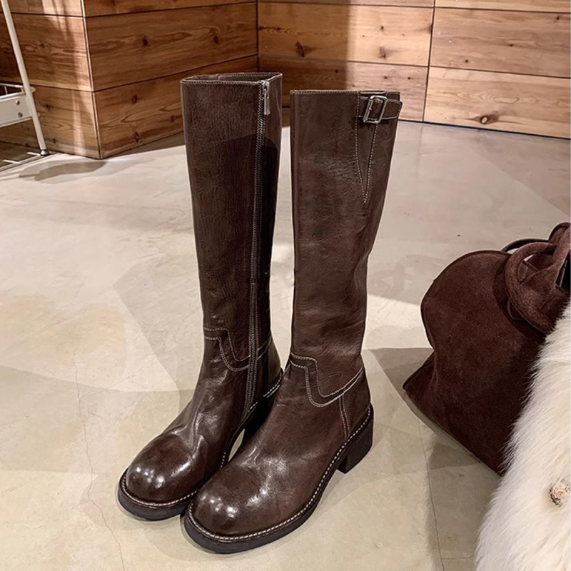 Ženske jahačke čizme, gornji dio od mikrovlakna, okrugli vrh, bočni zatvarač, debeli pet