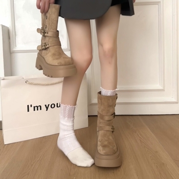 Női Martin csizmák velúr felsőrész, gumi talp, vastag sarok 3–5 cm, kerek orr, középmagas vádlina