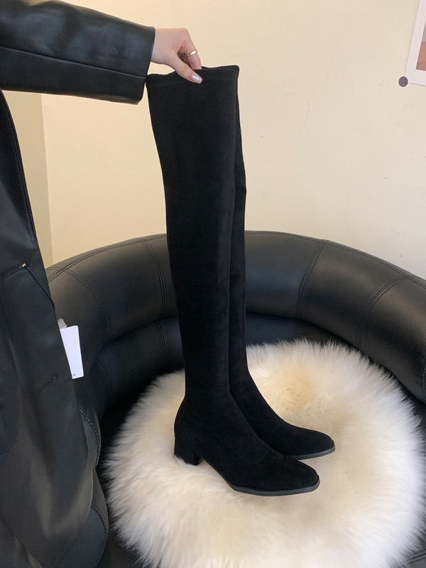 Elastične čizme iznad koljena s nubuk gornjim dijelom, gumom, debelim potpeticama 6-8 cm, korejski stil