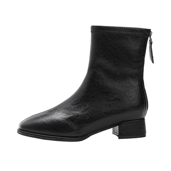 Cizme pentru femei, până la mijlocul gambei, cu vârf pătrat, toc gros, fermoar pe spate, talpă din cauciuc pentru iarnă