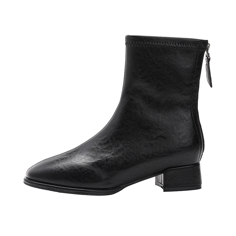 Cizme pentru femei, până la mijlocul gambei, cu vârf pătrat, toc gros, fermoar pe spate, talpă din cauciuc pentru iarnă