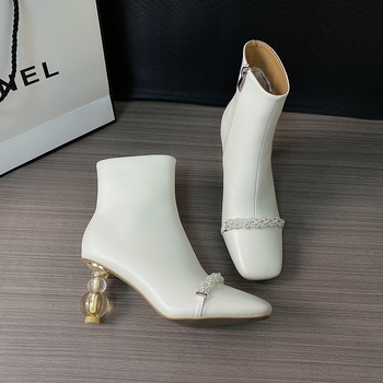 Čizme od prave kože do sredine lista, Francuski stil, kvadratni vrh, debeli pet visok 6–8 cm