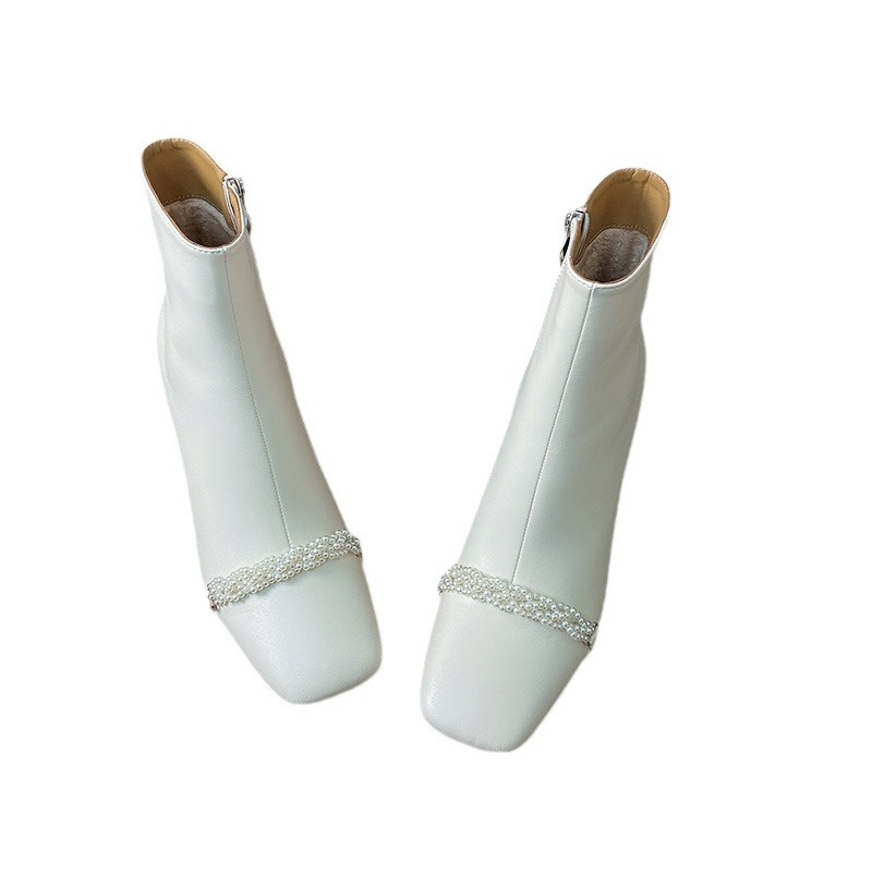 Čizme od prave kože do sredine lista, Francuski stil, kvadratni vrh, debeli pet visok 6–8 cm