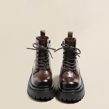 Ženske Martin čizme, britanski stil, visina pete 6-8 cm, gumeni đon, kožni patchwork gornji dio, bočni zatvarač