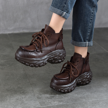 Platformske Martin čizme za žene s debelim potplatom, koža prve klase, bočni zip, okrugli vrh, retro stil, 6–8 cm peta, jesen-zima 2025