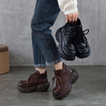 Platformske Martin čizme za žene s debelim potplatom, koža prve klase, bočni zip, okrugli vrh, retro stil, 6–8 cm peta, jesen-zima 2025