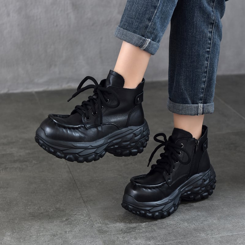 Platformske Martin čizme za žene s debelim potplatom, koža prve klase, bočni zip, okrugli vrh, retro stil, 6–8 cm peta, jesen-zima 2025