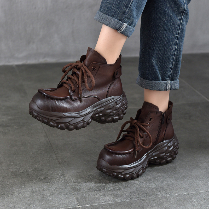 Platformske Martin čizme za žene s debelim potplatom, koža prve klase, bočni zip, okrugli vrh, retro stil, 6–8 cm peta, jesen-zima 2025