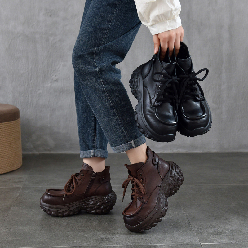 Platformske Martin čizme za žene s debelim potplatom, koža prve klase, bočni zip, okrugli vrh, retro stil, 6–8 cm peta, jesen-zima 2025