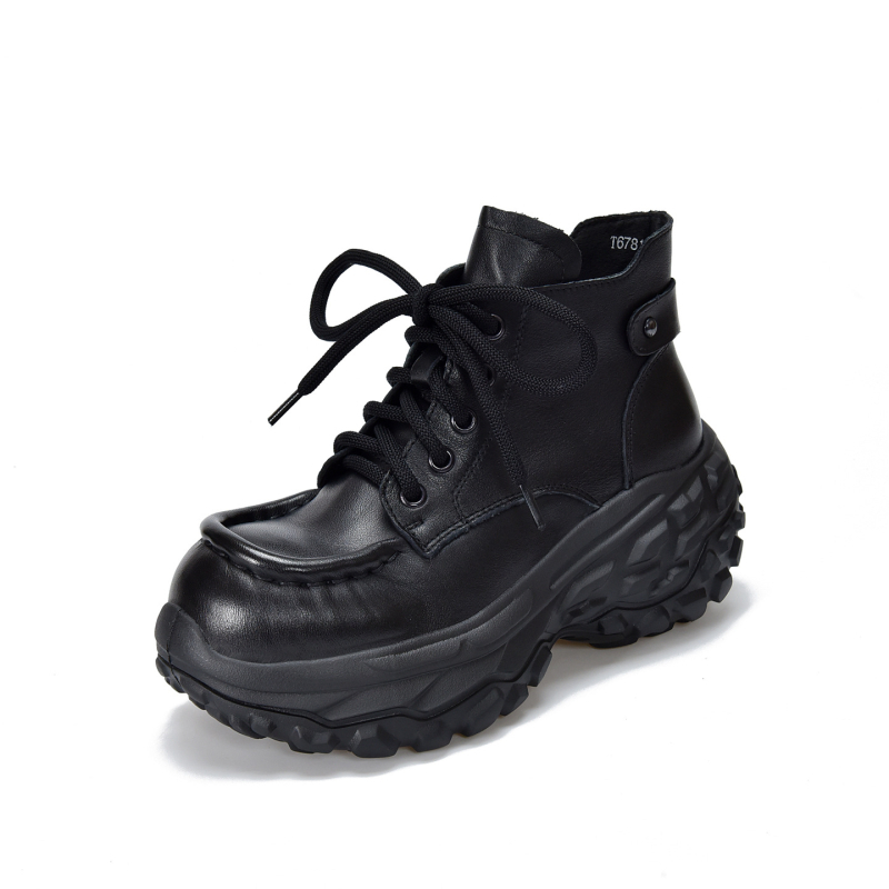 Platformske Martin čizme za žene s debelim potplatom, koža prve klase, bočni zip, okrugli vrh, retro stil, 6–8 cm peta, jesen-zima 2025
