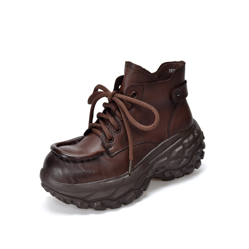 Platformske Martin čizme za žene s debelim potplatom, koža prve klase, bočni zip, okrugli vrh, retro stil, 6–8 cm peta, jesen-zima 2025