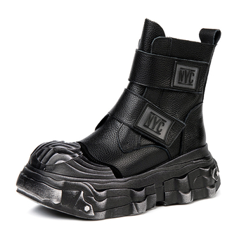 Cizme Martin pentru femei cu toc înalt, piele naturală, talpă din cauciuc, fermoar lateral, gambă medie, stil britanic