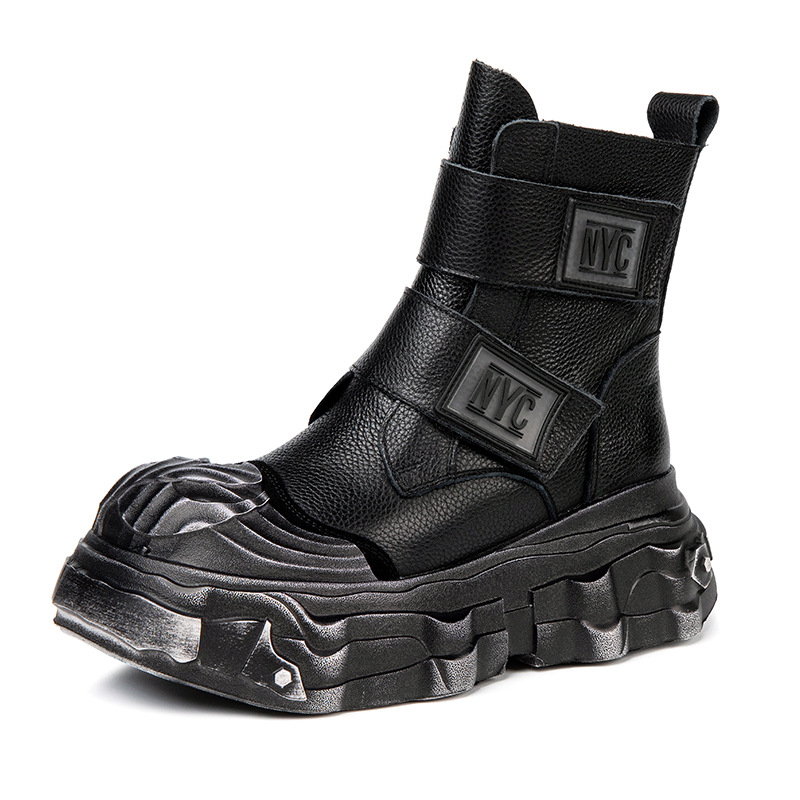 Cizme Martin pentru femei cu toc înalt, piele naturală, talpă din cauciuc, fermoar lateral, gambă medie, stil britanic