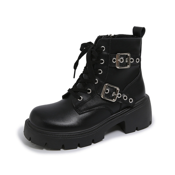 Ženske čizme britanskog stila s vezicama, debela potplata, PU gornji dio, 6–8 cm peta