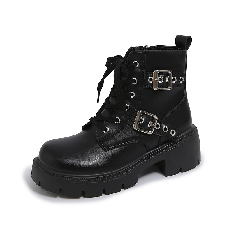 Ženske čizme britanskog stila s vezicama, debela potplata, PU gornji dio, 6–8 cm peta