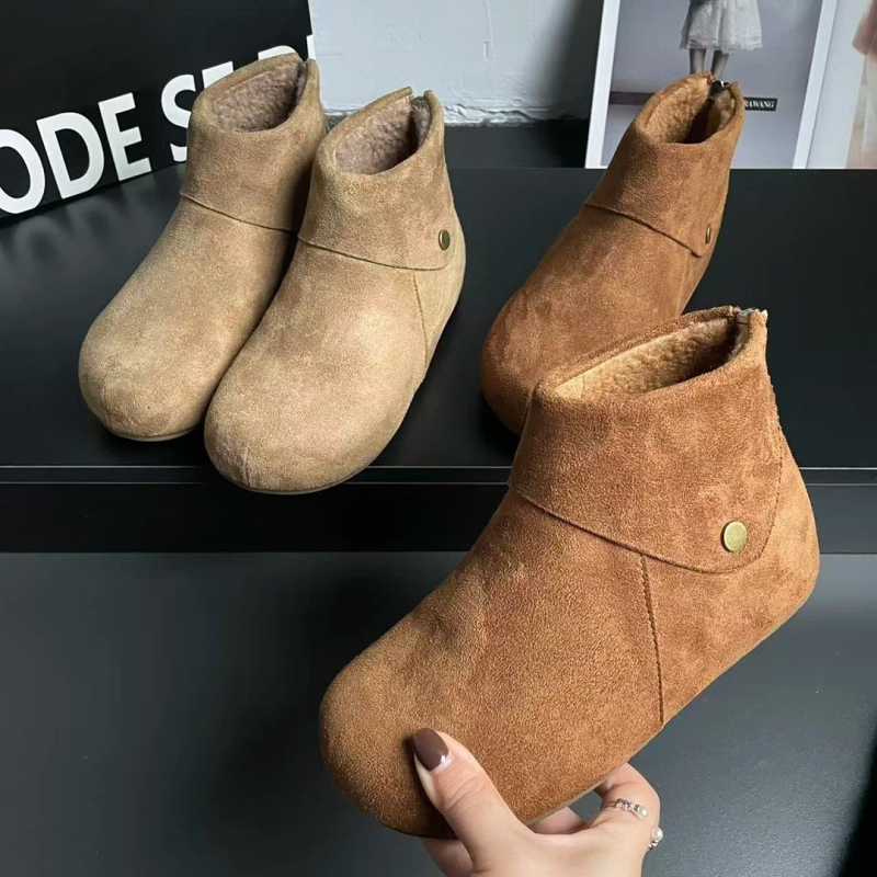Retro ženske gležnjače od PU umjetne kože, zaobljeni vrh, klinasti potpetica, niski šev, zatvarač
