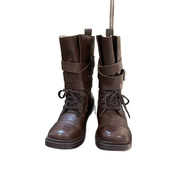 Ženske Knight čizme s visokim nadkoljenim, okrugla nosnica, gumena potplata, gornji dio od druge kože, peta 3–5 cm, korejski stil.