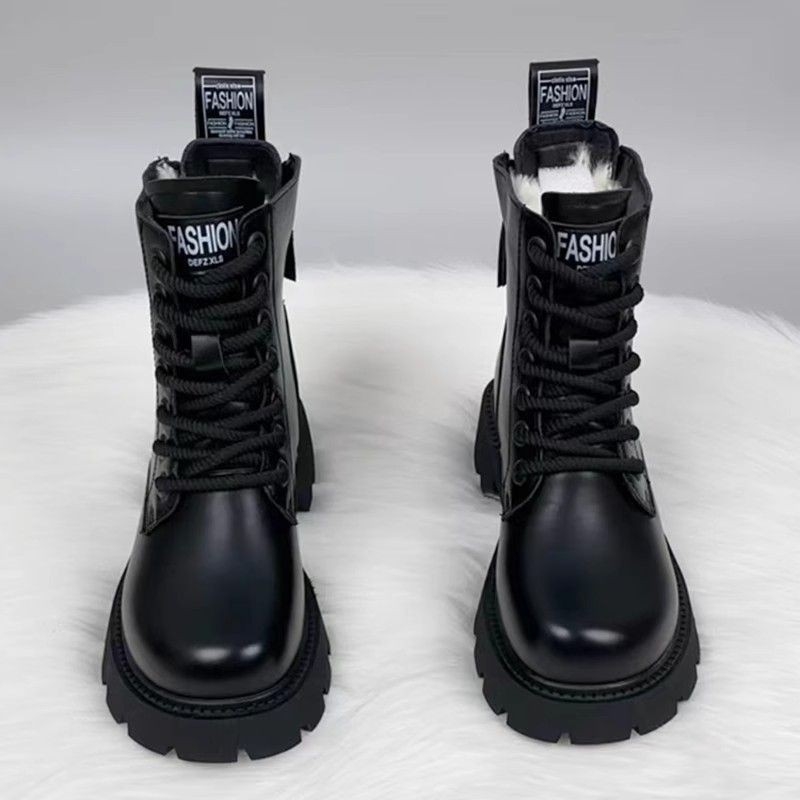 Ženske Martin čizme s flis iznutrom, PU gornji dio, gumeni đon, bočni zatvarač, debeli pet 3–5 cm, zima 2025