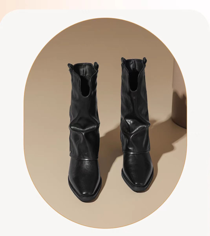 Ženske kratke čizme s unutarnjim podizanjem, četvrtasti vrh, debeli potpetica 3–5 cm, PU ulošak