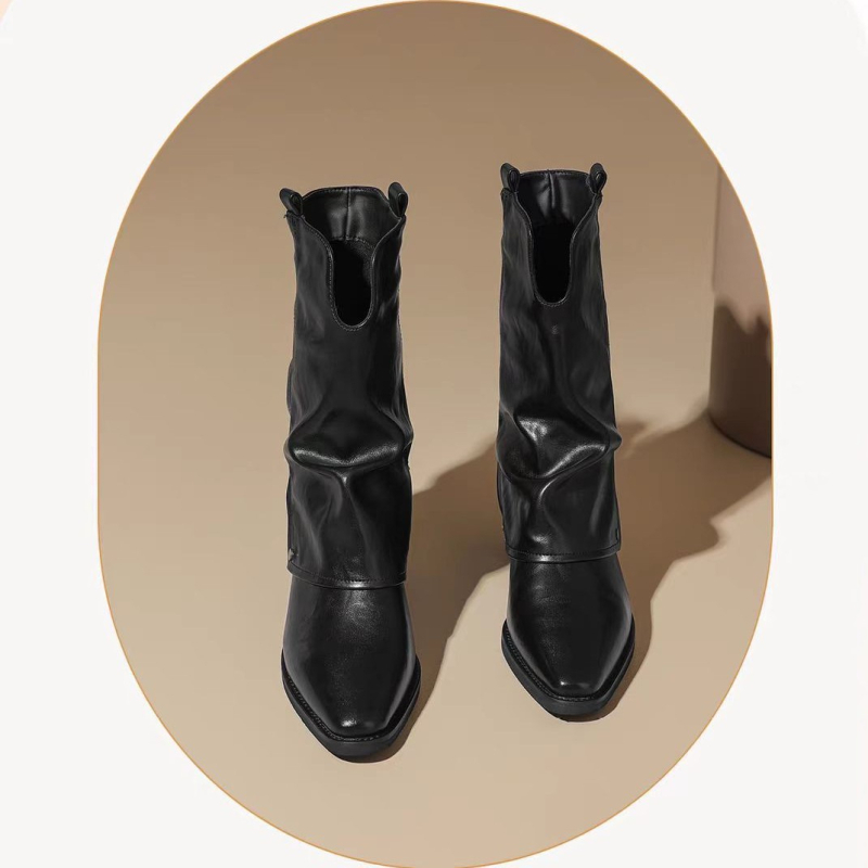 Ženske kratke čizme s unutarnjim podizanjem, četvrtasti vrh, debeli potpetica 3–5 cm, PU ulošak