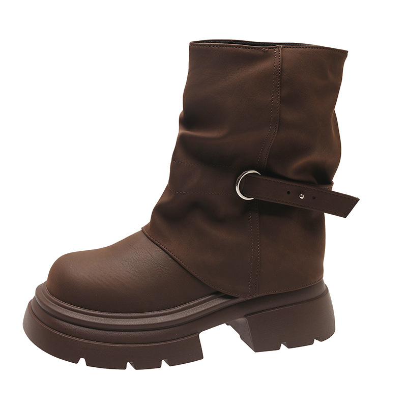 Ženske Martin čizme - debeli potplat, PU gornji dio, gumeni potplat, okrugli vrh, kvadratni pet 3-5 cm