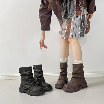 Ženske Martin čizme s debelim đonom, korejski i britanski stil, okrugli vrh, masivan potpetica 6–8 cm, Bootcut dizajn