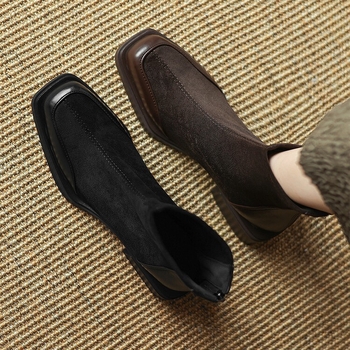 Mu xuan Martin čizme, velur gornji dio, kvadratni vrh, debeli niski pet 1–3 cm, zatvarač straga