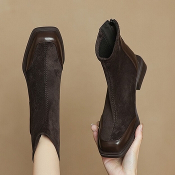 Mu xuan Martin čizme, velur gornji dio, kvadratni vrh, debeli niski pet 1–3 cm, zatvarač straga