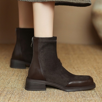 Mu xuan Martin čizme, velur gornji dio, kvadratni vrh, debeli niski pet 1–3 cm, zatvarač straga