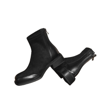 Mu xuan Martin čizme, velur gornji dio, kvadratni vrh, debeli niski pet 1–3 cm, zatvarač straga