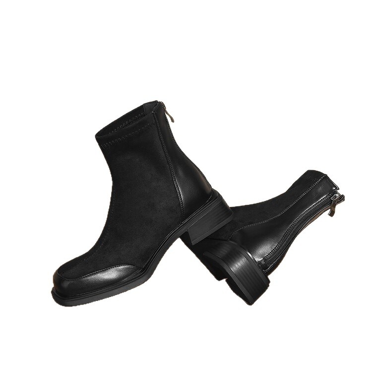 Mu xuan Martin čizme, velur gornji dio, kvadratni vrh, debeli niski pet 1–3 cm, zatvarač straga