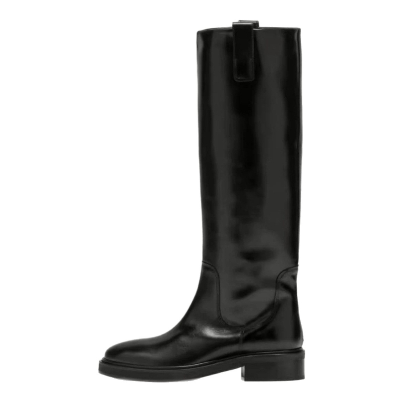 Ženske Knight čizme od prave kože, zaobljen vrh, debeli pet 3–5 cm, srednja visina čizme, gumeni đon, podstava od ovčje vune, ulošak od super vlakana