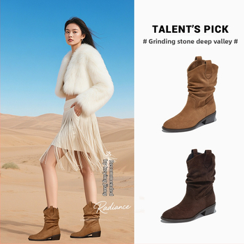 Mingliu Cizme pentru femei – vârf ascuțit, gambă scurtă, toc gros 3-5 cm, partea superioară din material textil