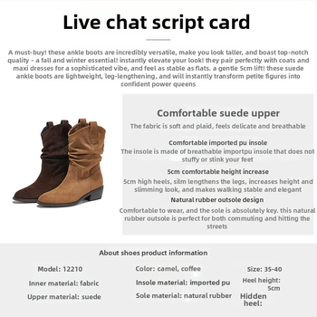 Mingliu Cizme pentru femei – vârf ascuțit, gambă scurtă, toc gros 3-5 cm, partea superioară din material textil