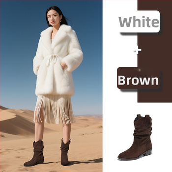 Mingliu Cizme pentru femei – vârf ascuțit, gambă scurtă, toc gros 3-5 cm, partea superioară din material textil