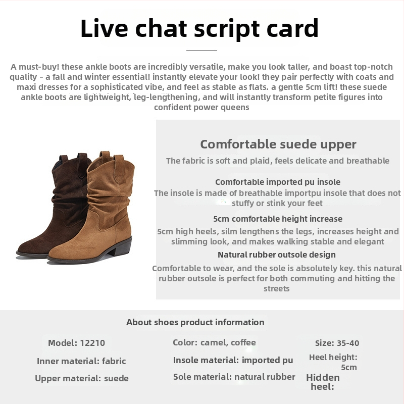 Mingliu Cizme pentru femei – vârf ascuțit, gambă scurtă, toc gros 3-5 cm, partea superioară din material textil