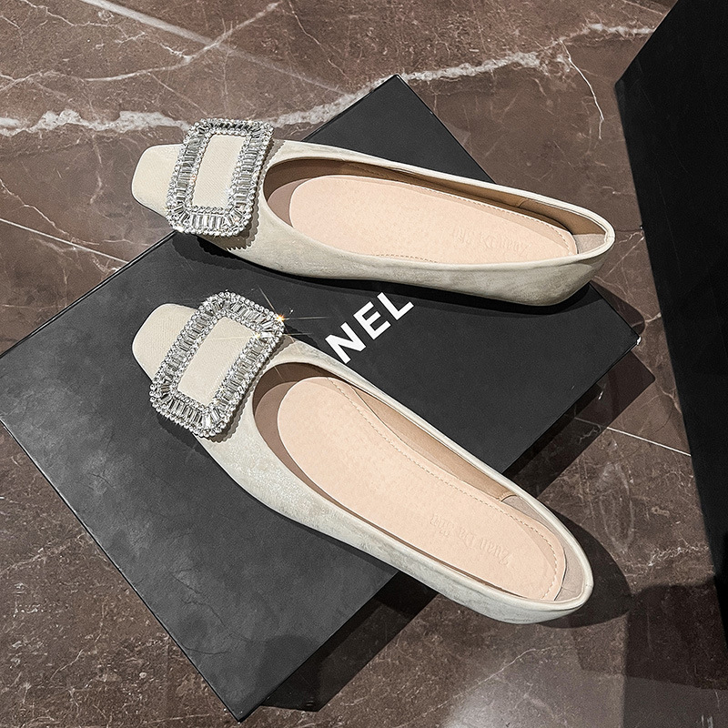 Női lapos cipő - négyszögletes orr, mikroszálas felsőrész, gumitalp, slip-on