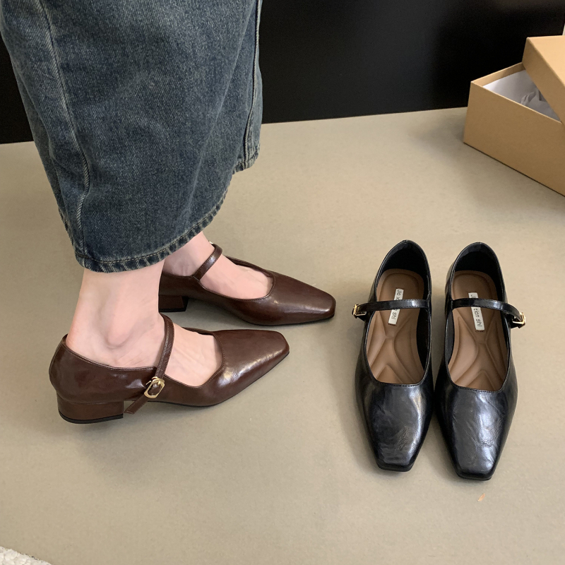 Mary Jane cipele, kvadratnog nosa, gornji dio od mikrovlakna, slip-on, niski masivni potplat