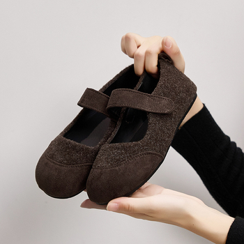 Mary Jane cipele s Velcro kopčom, okrugli nos, umjetni pliš, PU ulošak, gumeni potplat