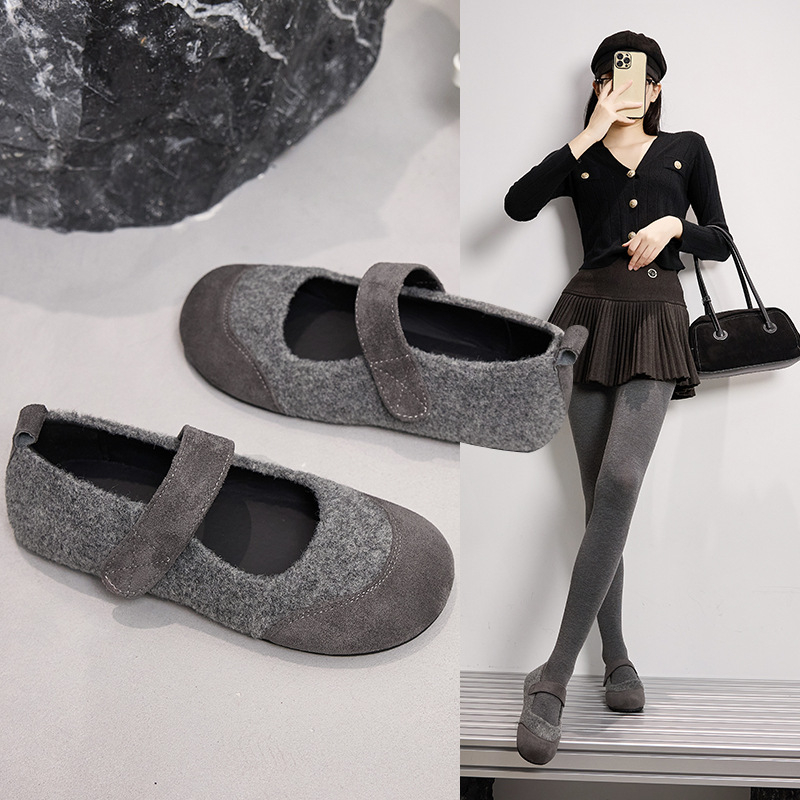 Mary Jane cipele s Velcro kopčom, okrugli nos, umjetni pliš, PU ulošak, gumeni potplat