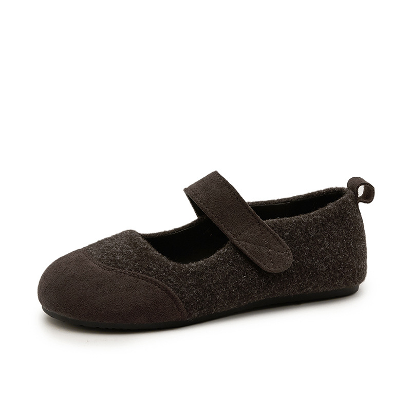 Mary Jane cipele s Velcro kopčom, okrugli nos, umjetni pliš, PU ulošak, gumeni potplat