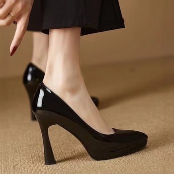 Ženske visoke pete s oštrim vrhom prsta, debeli pet 6–8 cm, gornji dio PU, ulošak PU, gumeni đon, za proljeće–ljeto–jesen