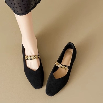 Ženske vintage Mary Jane cipele, velur gornji dio, niski mačji potplat, PU uložak, gumena potplata, Slip-On, Proljeće 2024