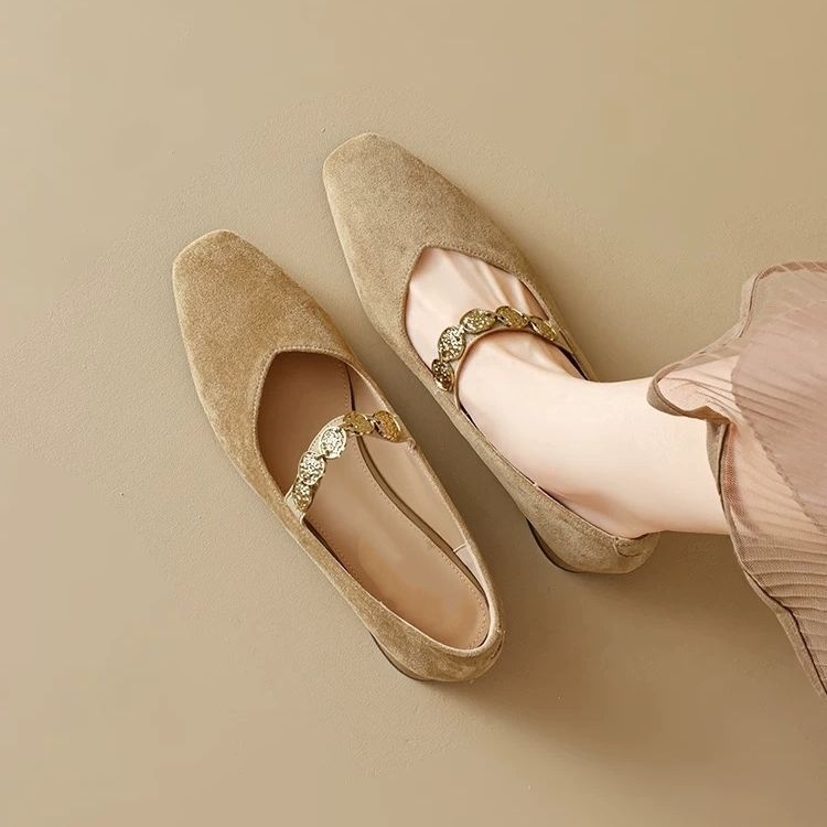 Ženske vintage Mary Jane cipele, velur gornji dio, niski mačji potplat, PU uložak, gumena potplata, Slip-On, Proljeće 2024