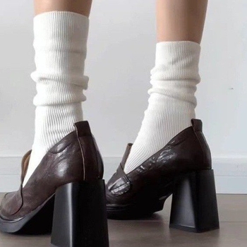 JK kožne cipele od PU, britanski stil, okrugli vrh, 6–8 cm debeli pet, gumeni potplat