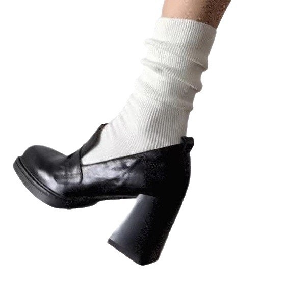 JK kožne cipele od PU, britanski stil, okrugli vrh, 6–8 cm debeli pet, gumeni potplat