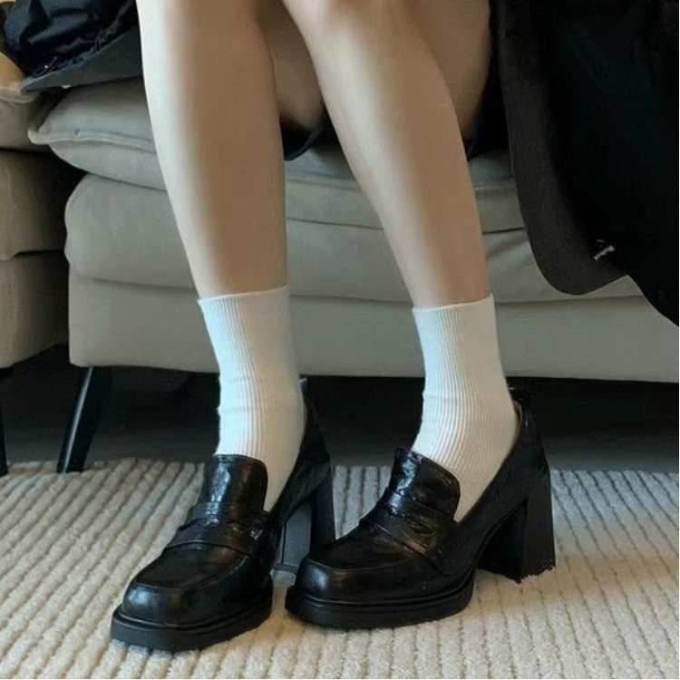 JK kožne cipele od PU, britanski stil, okrugli vrh, 6–8 cm debeli pet, gumeni potplat